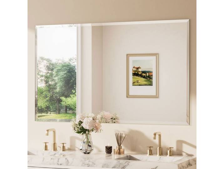 Miroir Mural Keonjinn rectangulaire 150x90cm sans cadre Verre trempé anti-éclats Grand Miroir Pour Salle de Bain Chambre Salon