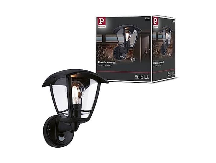 Paulmann 94647 lumin. extérieur applique Classic Curved détecteur mouvement IP44 carré max. 12W Noir lumin. extérieur plastique Lumin. jardin E27