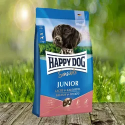 Happy Dog Sensible Junior Huhn, Lachs & Kartoffel - 10 kg - Glutenfreie Vollnahrung für sensible Junghunde ab dem 7. Monat