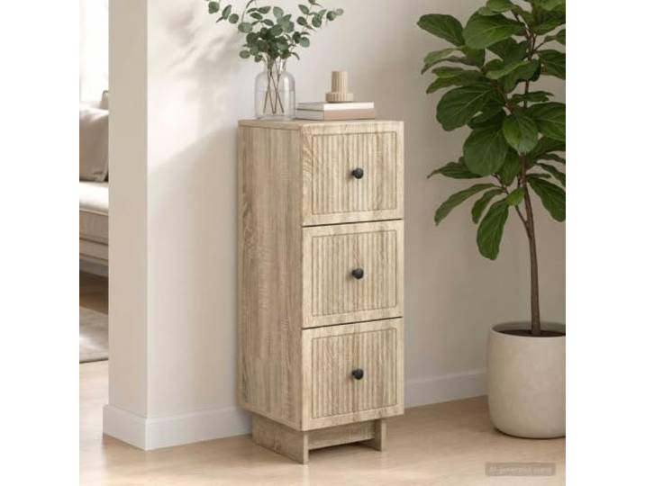 Schubladenschrank Sonoma-Eiche 33 x 34,5 x 90 cm Holzwerkstoff Kommode Metallknopfgriffe, sanft gleitende Schubladen, Wandbefestigung, pflegeleicht, Vintage-Look