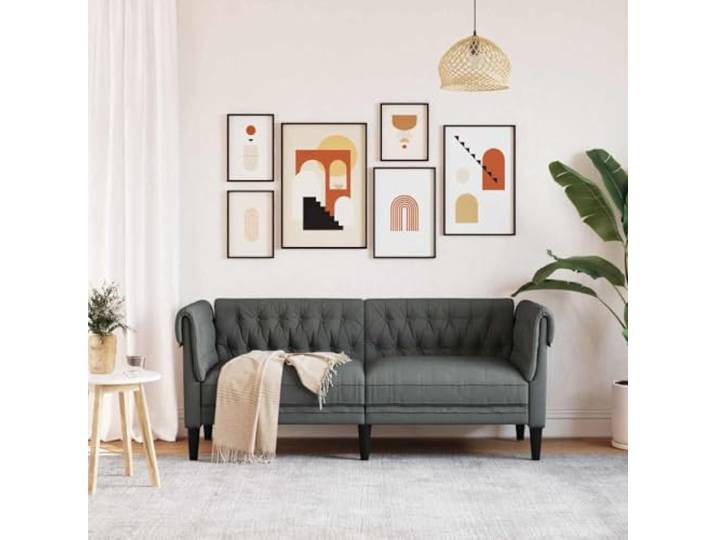 KTHLBRH Sofa dunkelgrau 182,5 x 74,5 x 74,5 cm Polyester Chesterfield, aufgerollte Armlehnen, Schaumstoffpolsterung, lineares Design für Wohnzimmer