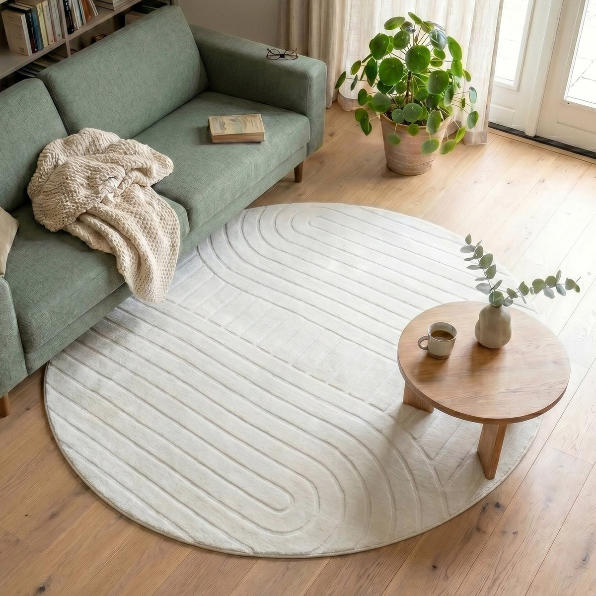 Fraai Rond Scandinavisch Vloerkleed Charm Arches Wit Ø 80 cm