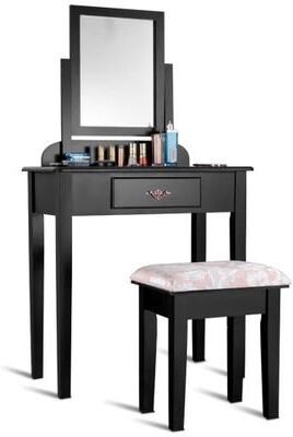 Costway Vanity Dressing Table Stool Set with Large Makeup Mirror