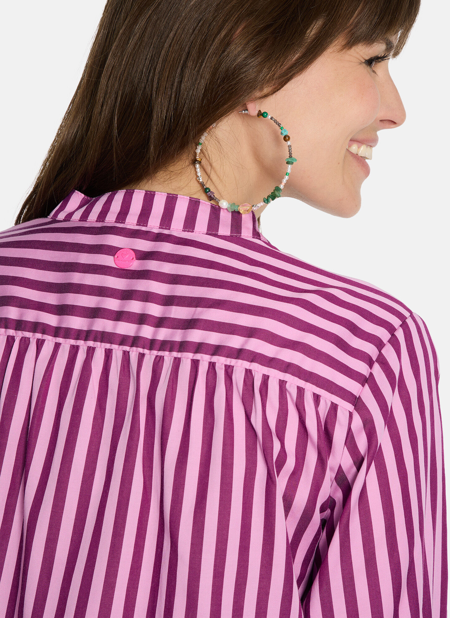 Schlupfbluse LIEBLINGSSTÜCK "Betsey", Damen, Gr. 36, rosa (fresh rose), Web, Obermaterial: 60% Lyocell, 40% Baumwolle, gemustert, gestreift, mehrfarbig, V-Ausschnitt, 2-Knopf-Manschette, Blusen Schlupfbluse, mit Tunika-Ausschnitt fresh rose 36