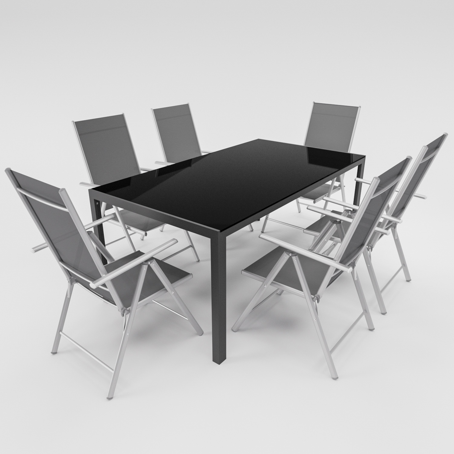 7-tlg. Gartenmöbel Set Tisch Stuhl Glasplatte Alu Klappsessel 7-fach verstellbar