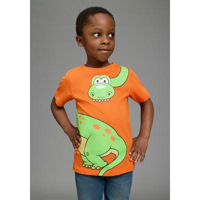 T-Shirt KIDSWORLD "Mit großem Druck: GREEN DINO", Jungen, Gr. 116/122, orange, Jersey, Obermaterial: 100% Baumwolle, bedruckt, Basic, Rundhals, Shirts T-Shirt, Kurzarm, Basic-Passform, bedruckt, Rundhalsausschnitt