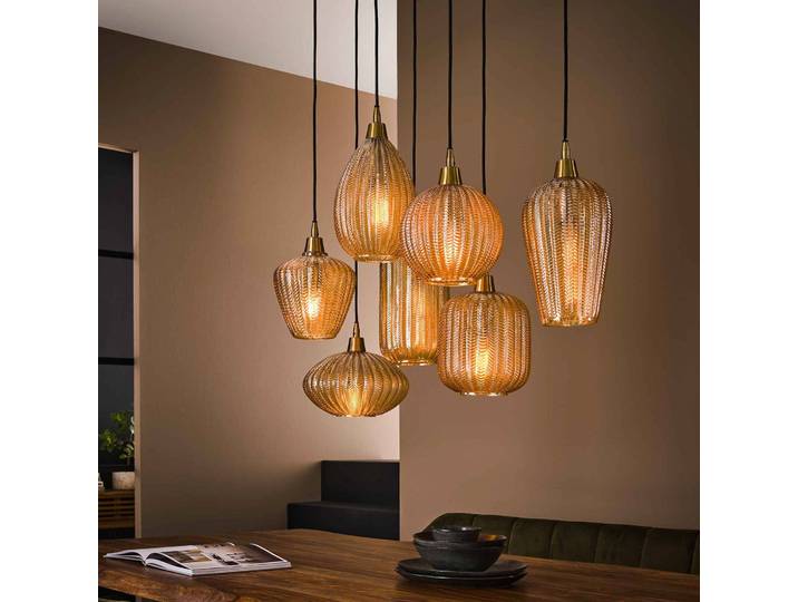 Glazen hanglamp Pattern, dimbaar, Woon-/ Eetkamer, Glas, hanglamp