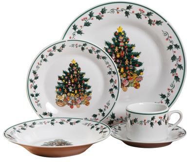 Gibson Tree Trimming 20 pc Dinnerware Set Christmas Theme