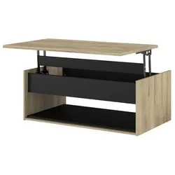 Parisot, Couchtisch + Beistelltisch, Hochklappbarer Couchtisch - OSTARA - Rechteckig - Eiche / Schwarz - Hochklappbar
