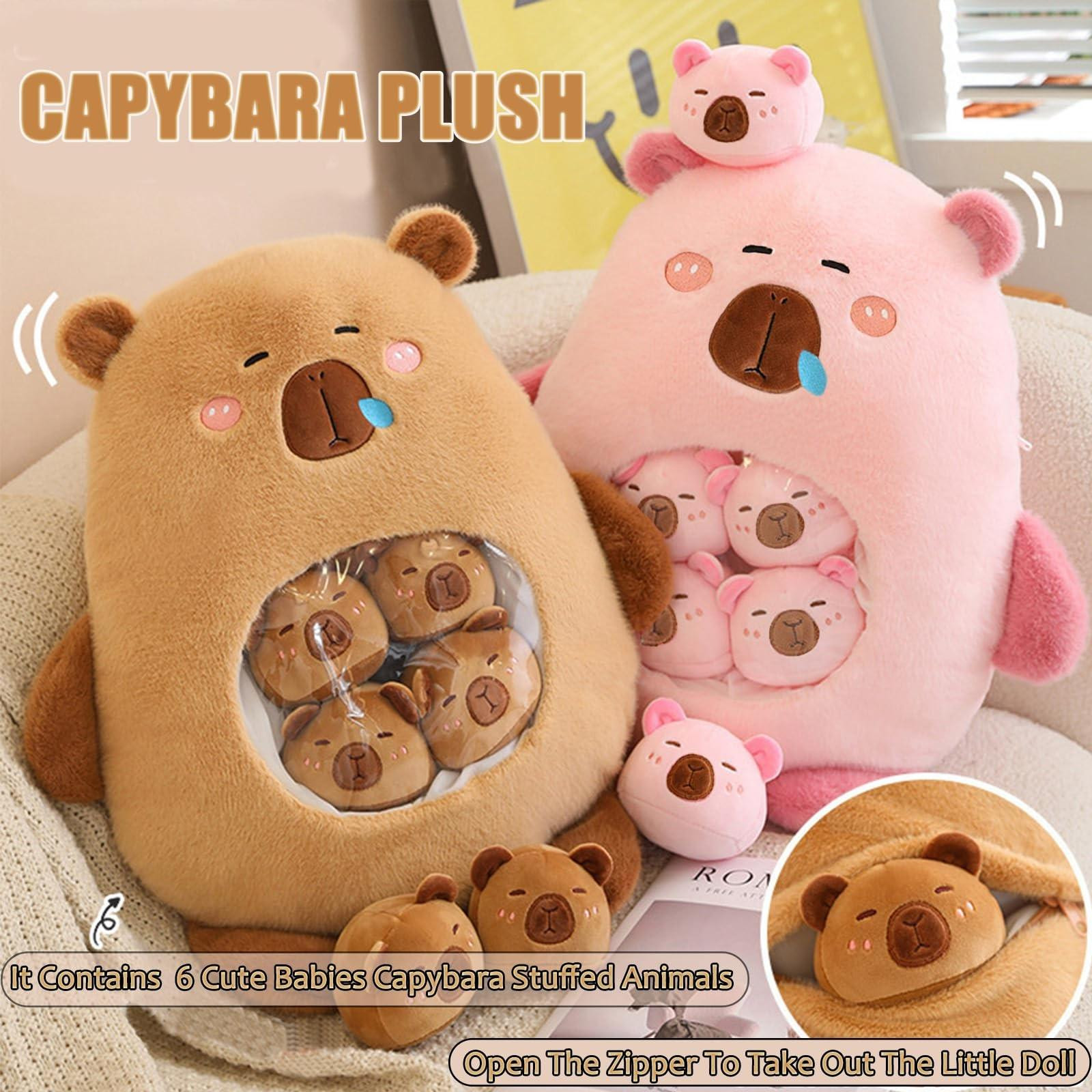 Elzusha Knuffel Capybara met 6 Baby's - Zachte Pluche Knuffel