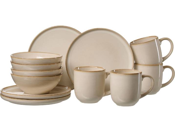 Frühstücks-Geschirrset RITZENHOFF & BREKER Olivia , beige, 12 Stk., Steingut, Geschirr-Sets, Frühstücks-Geschirrset, Reatkivglasur, jedes Stück ein Unikat