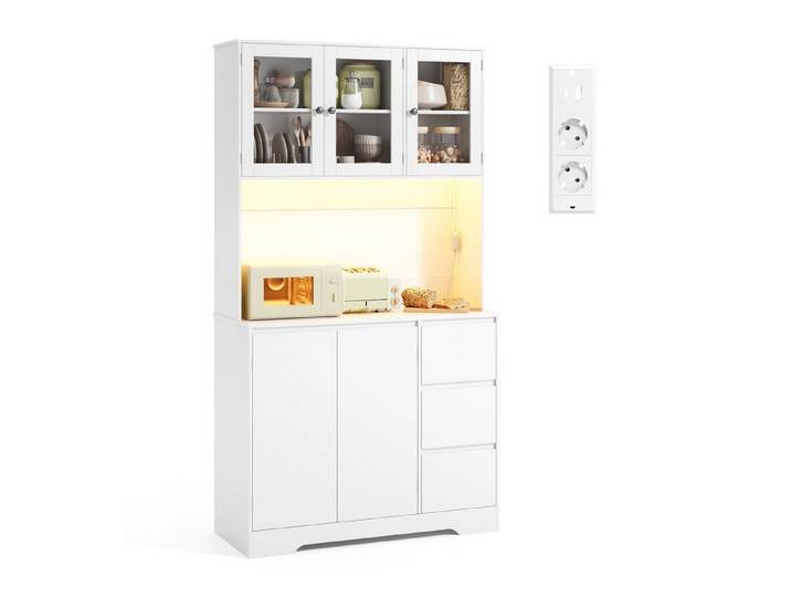 Bealife Küchenschrank mit Arbeitsplatte und 3 Schubladen (Mit LED-Licht (farblich einstellbar) & Steckdose)