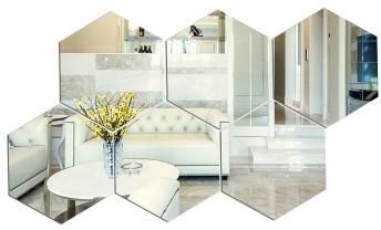 Uplift Picks Hexagon Mirror Wall Stickers Self Adhesive Acrylic DIY Wall Decor silver (6 Pcs) 126x110x63mm