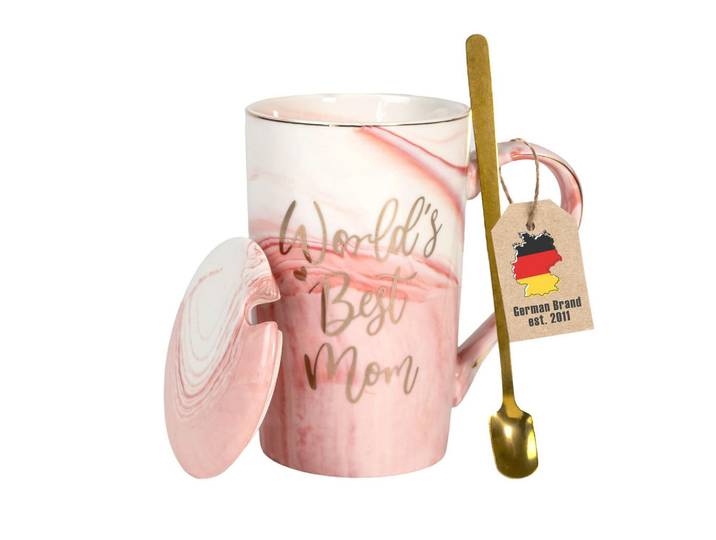 Intirilife Kaffetasse mit Deckel Muttertags Geschenk 280 ml, Rosa, Keramik, 0.28 L, leicht zu reinigen, Geschirr, Tassen, Kaffeetassen