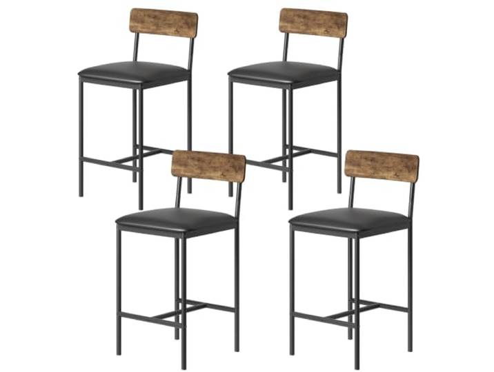 AsyPets Barhocker‑Set 4er mit Rückenlehne & Fußstütze, rustikal braun Gepolstert aus PU‑Leder, ideal für Kücheninsel oder Esszimmer, einfache Montage