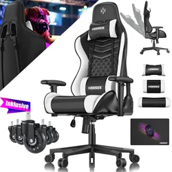KESSER® Gaming Stuhl Ergonomisch Bürostuhl mit Kopfstütze & Lendenkissen   Racing Gamer Stuhl 150kg belastbar    Armlehne 360°   Drehbarer Schreibtischstuhl Gaming Chair + Gummi-Rollen