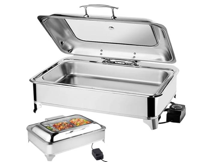 9L Chafing Dish Elektrisch für Catering, Buffet, Party，1/2 Speisewärmer Buffetwärmer Elektrisch, Edelstahl Wärmebehälter Buffet, Einstellbarer Temperatur 35-85℃