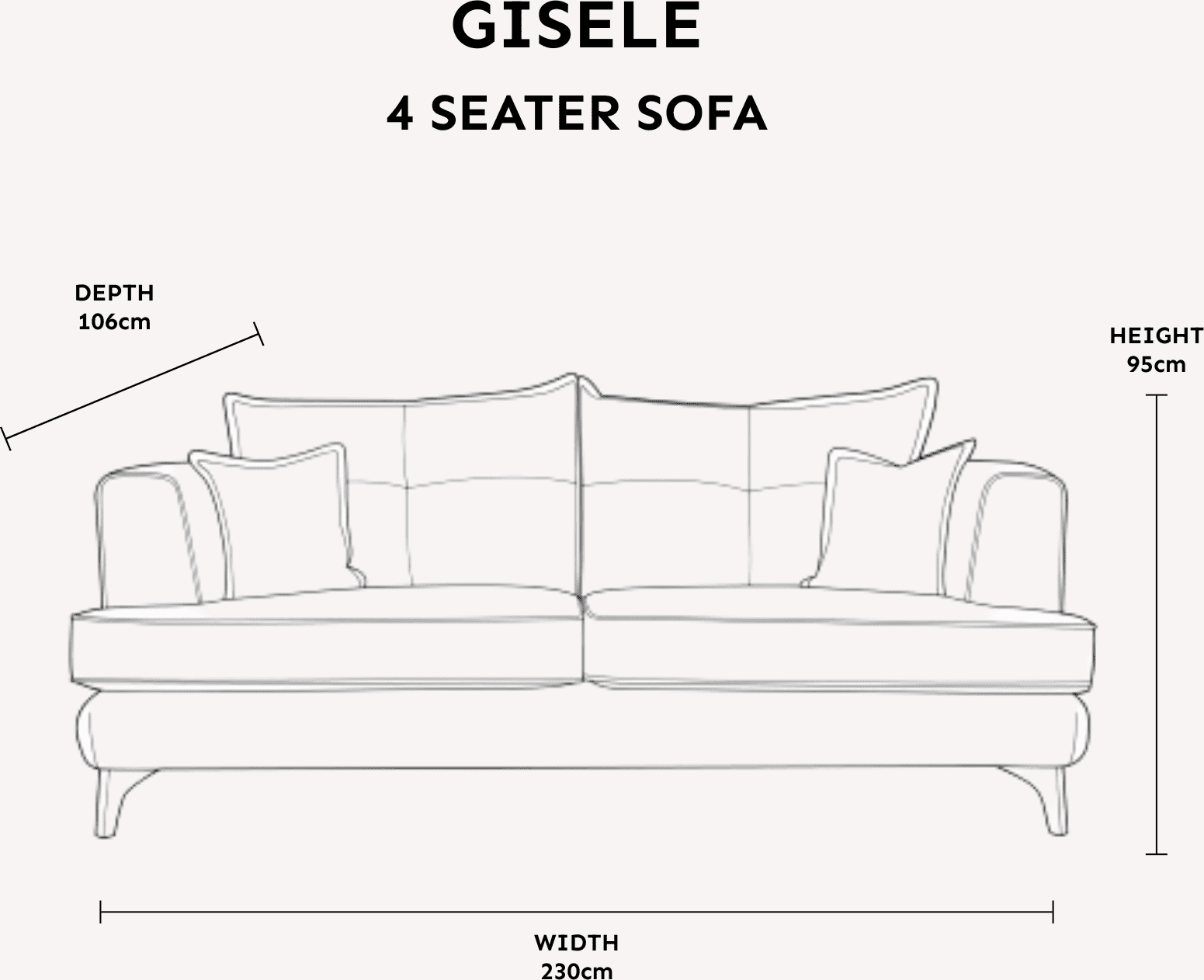 Gisele Oyster & Taupe Textured Chenille Sofa Range with Walnut Legs, 4 Seater Sofa