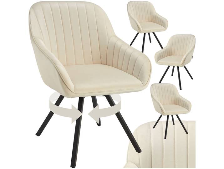 Drehbarer Armlehnstuhl Snug Samtoptik, gepolstert - creme, 4er Set