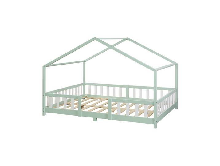 en.casa Kinderbett, »Treviolo« Haus-Optik Montessori 140x200 cm Mintgrün/Weiß