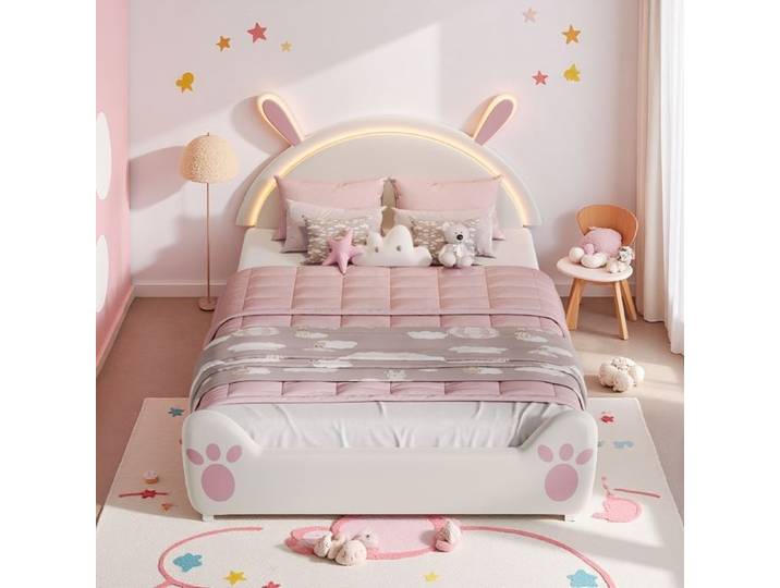 Lit princesse - Modèle Lapin - 140x200 cm - LED intégrée - Rose