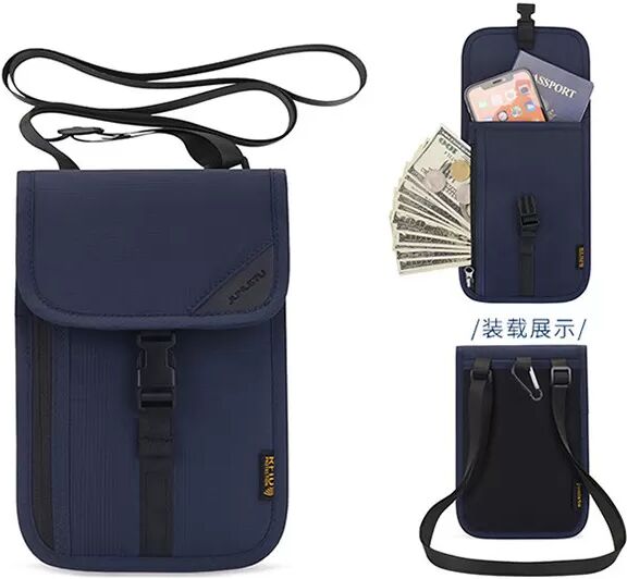 INF RFID-Halsbrieftasche für Reisepass Blau