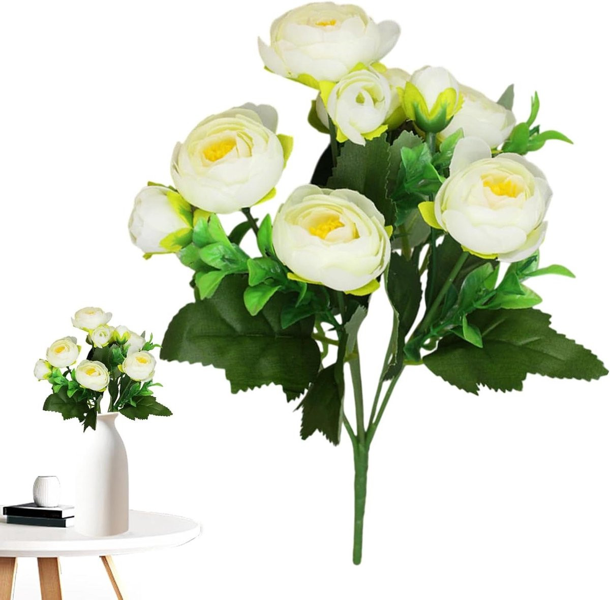 Zijden Camelia Bloemen Wit - Realistische Nepbloemen voor Woonkamer Decoratie - Hoogte: 28 cm