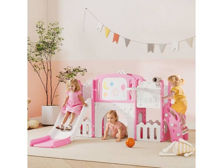 AIYAPLAY Toboggan Enfant 7 en 1 Grenouille Rose avec Rangement