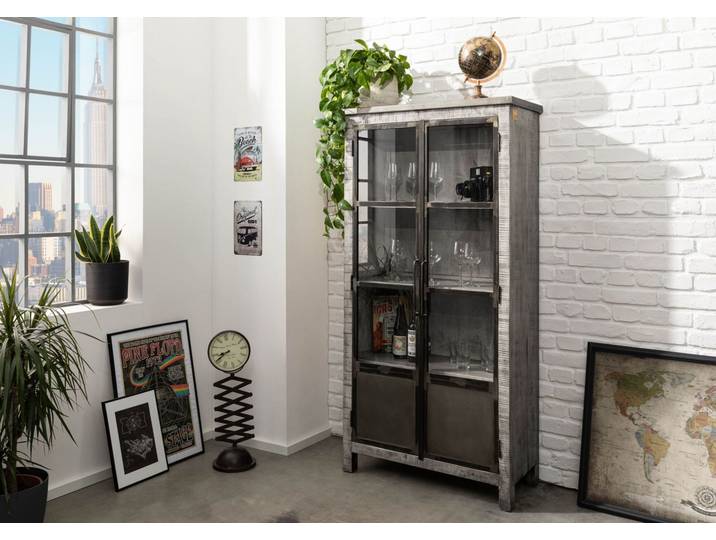 Vitrine 90x40 Manguier laqué Gris HEAVY INDUSTRY #141