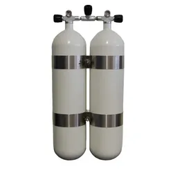 Faber Doppelgerät 2x7L Stahlflasche 200bar - weiß- Absperrbrücke - V 4 Tec Schellen - Abstand 14mm