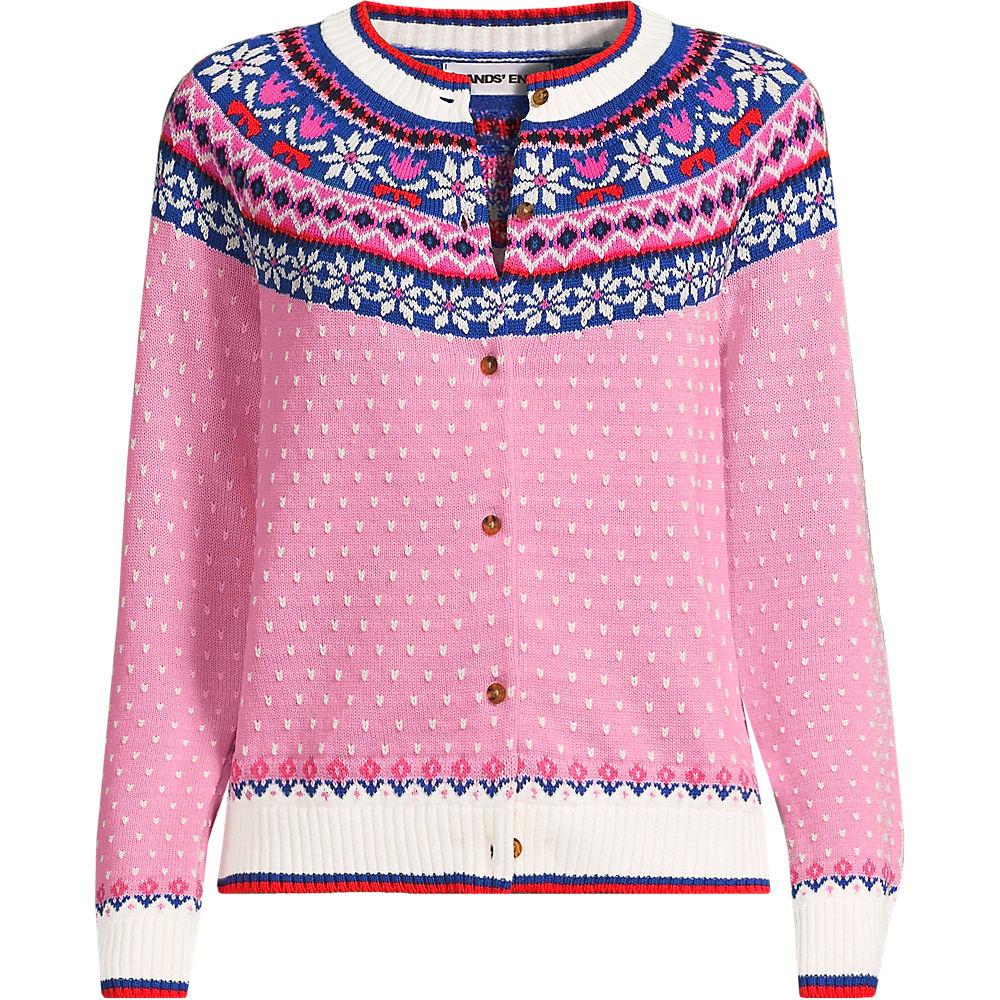 Fair Isle Drifter Cardigan in Plus-Größe, Damen, size: plus, Pink, Baumwolle, by Lands' End