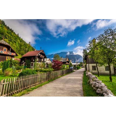 Fototapete PAPERMOON "ALPEN-DORF im Gebirge", bunt, B:3,5m L:2,6m, Vlies, Tapeten