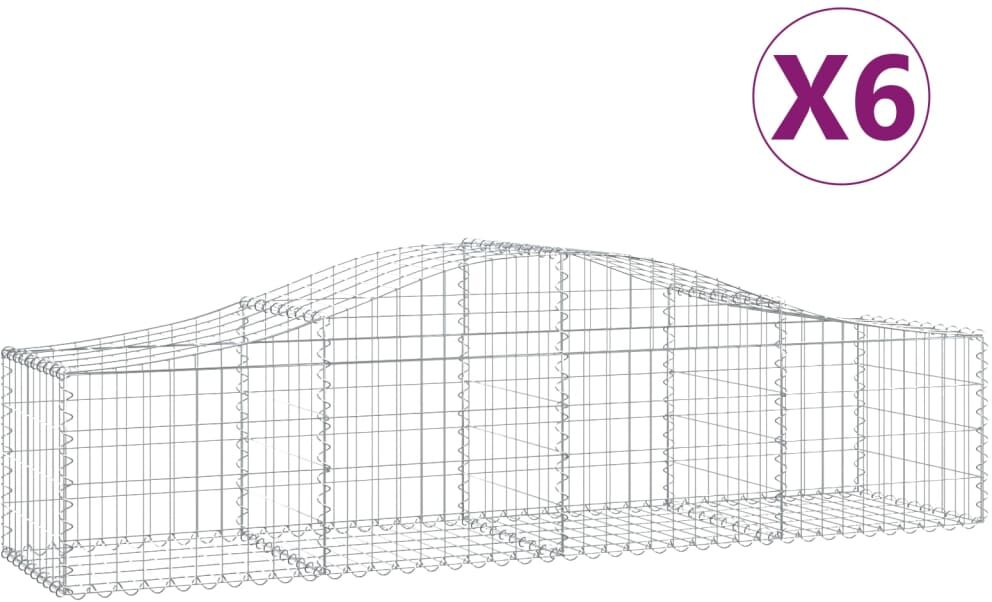 vidaXL Paniers à gabions arqués 6 pcs 200x50x40/60 cm fer galvanisé