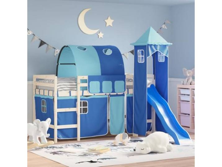 ZXQVLMRS Kinder Hochbett Vorhänge Blau, Spielzelt-Set mit Tunnel & Turm Inklusive Aufbewahrungstaschen, Strapazierfähiges Polyester