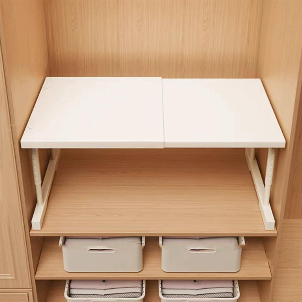 Uitbreidbaar kastrek met verstelbare plank in wit, 50-85 cm