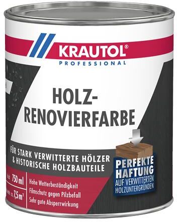 KRAUTOL Holzrenovierfarbe weiß, auch Tönbasis, 0,75 l