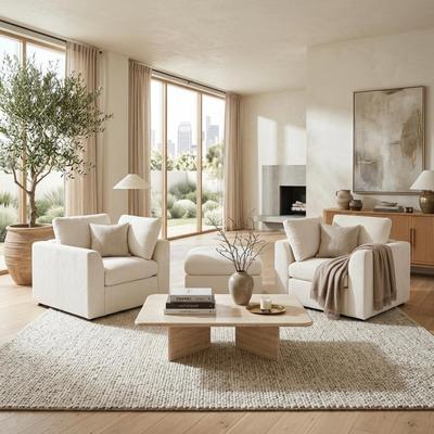Loedds Chenille Accent Chair Set with Ottoman & Pillows & Deep Seats