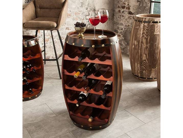LebensWohnArt Weinregal Originelles Flaschenregal BOTELLA 80cm braun Weinfass Pinienholz