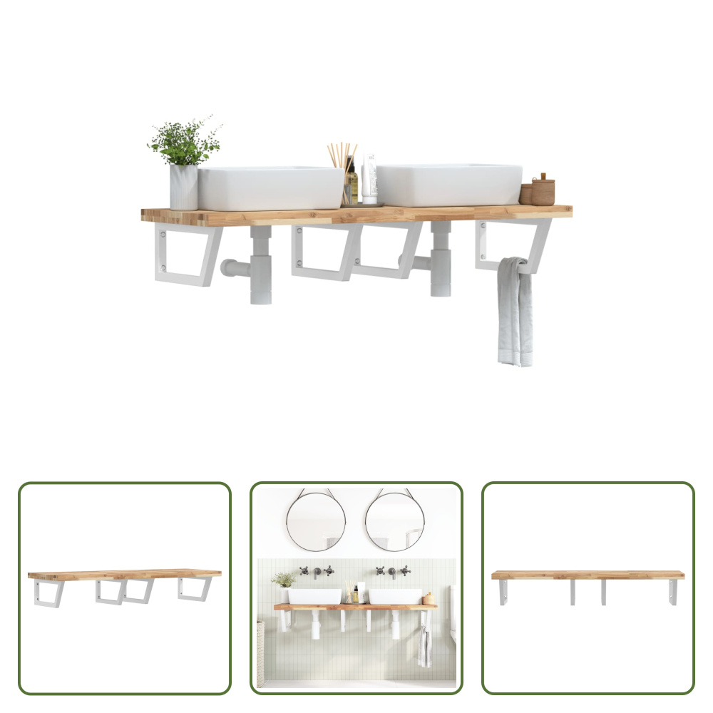 The Living Store Waschbeckenregal Wandmontage Stahl und Akazienholz