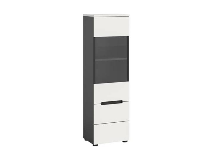 möbelando freiraum Vitrine Canu – Moderner Vitrinenschrank mit Glasboden, 36x125x33 cm, Basalt Grau/Weiß, FSC®-Zertifiziert, optional beleuchtbar