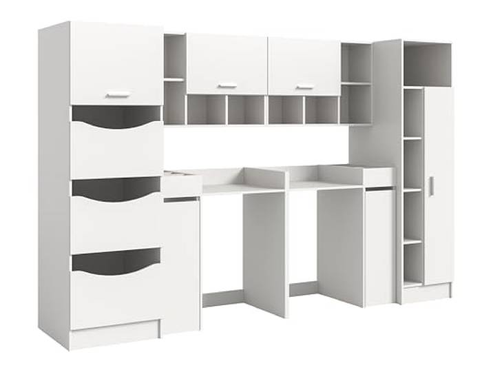 xonox.home – 8 TLG. Badkombination Free 306x195x68 cm in Weiß Nachbildung – Großzügiges Badmöbel-Set mit klarer Linienführung – viel Stauraum & modernes Design für große Badezimmer