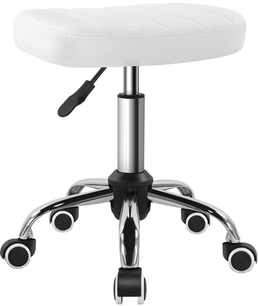 Dailygoods Minimalistische Vierkante Draaistoel met Wielen - Wit