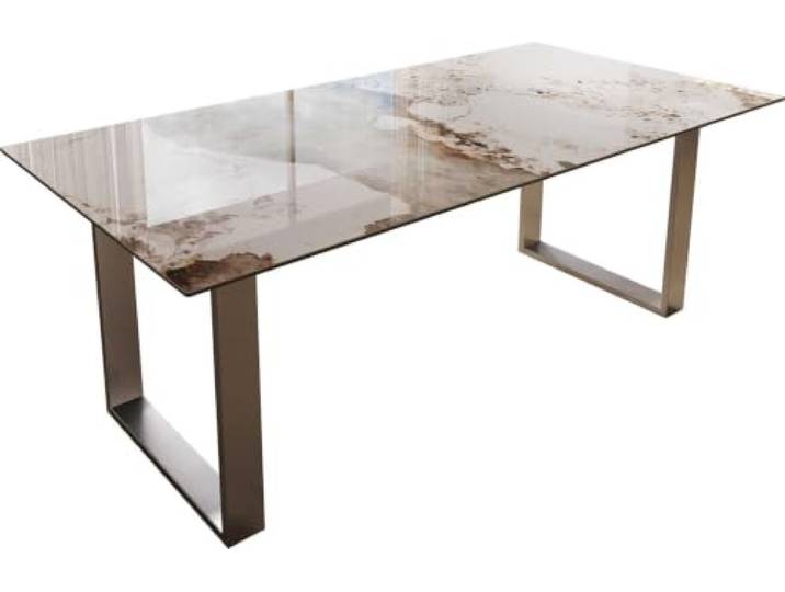 Esszimmertisch Edge Keramik Minas Melange Weiß-Beige 200x100 Edelstahl Schmal