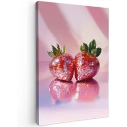 LEINWANDBILD Disco - Obst - Glitzer - Erdbeere Wanddeko Schlafzimmer 60x90 cm