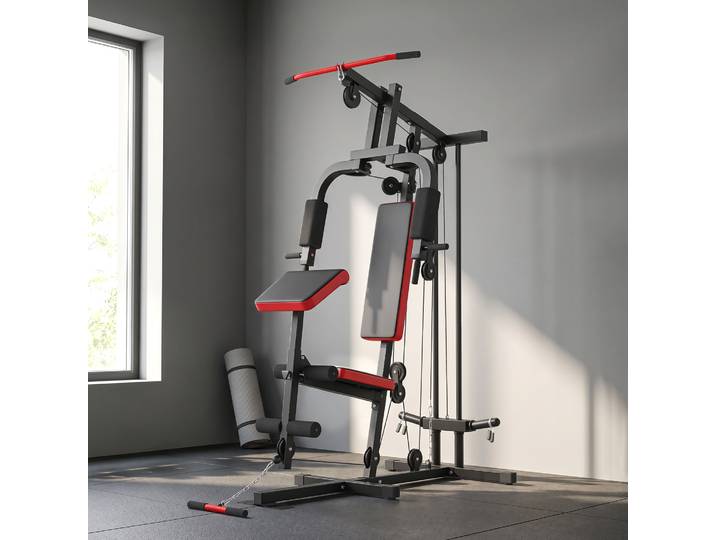 SPORTNOW Station Musculation Multifonction Banc Poulie 136x107x205cm
