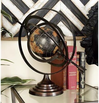 ARCILLA ELEMENTAL Black Aluminum Metal Armillary Compass Globe - 19 x 12 x 17