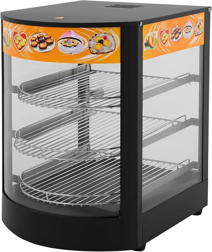 Warmhaltevitrine Speisenwärmer 3 Ablagen 800W Edelstahl Gastro Heiße Theke mit Tablett 30-85°C Wärmebehälter Warmhaltetheke für Restaurants 35 * 42 * 52cm