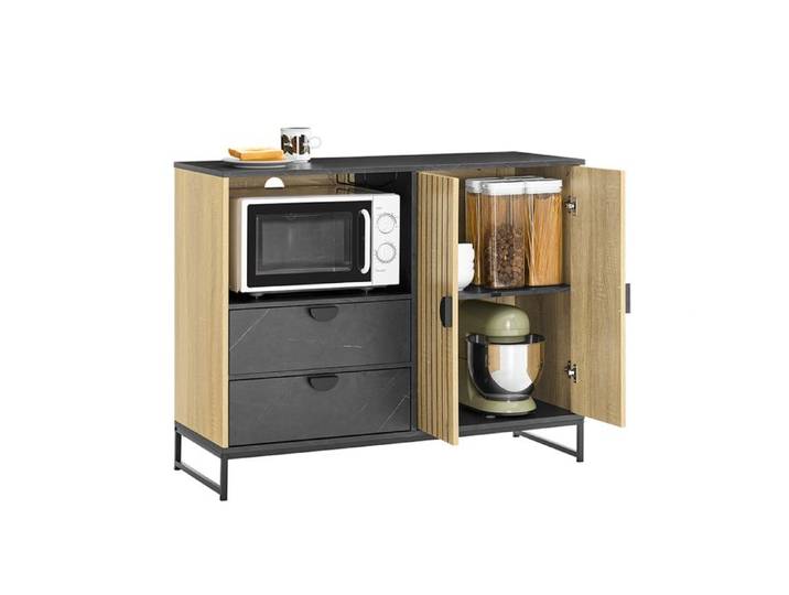 Meuble de rangement cuisine - SOBUY - 107x40x85 cm - Niche micro-ondes Ø6 cm - Porte-verres intégré - Étagère réglable