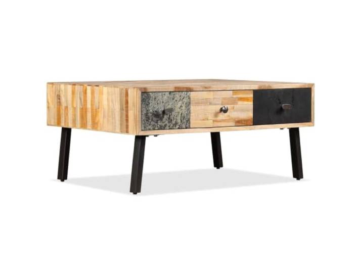 HEFZGDB Couchtisch aus recyceltem Massivholz Teak Vintage-Stil mit DREI Schubladen Marmor-Optik 90x65x40 cm für Wohnzimmer Deko