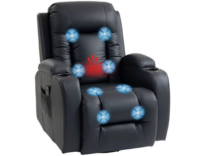 ComfortXL Massagesessel De-06426 Wipp-, Liege- & Wärmefunktion, 145° neigbar, drehbar Schwarz, Metall, 82x103x99 cm, Wohnzimmer, Sessel, Massagesessel